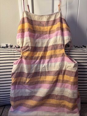 aerie Striped open sides Dress in Pink, Yellow, Cream, Brown